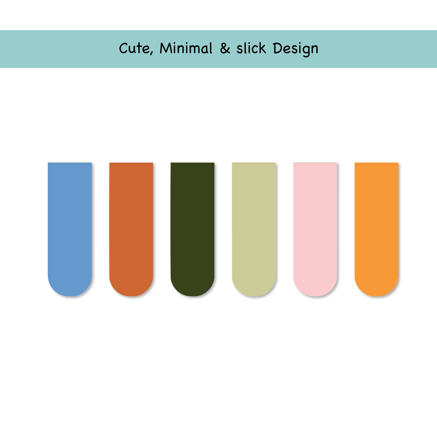 Minimal Magnetic Bookmark for Books, Solid Colours, Set of 6 (Design 2)