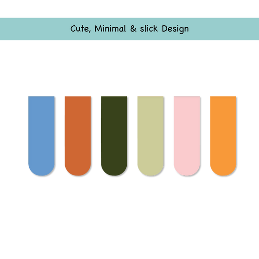 Minimal Magnetic Bookmark for Books, Solid Colours, Set of 6 (Design 2)