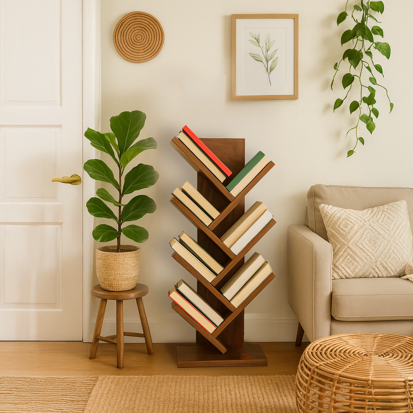 Ascend - Modern tree-shaped bookshelf (Walnut Grove)