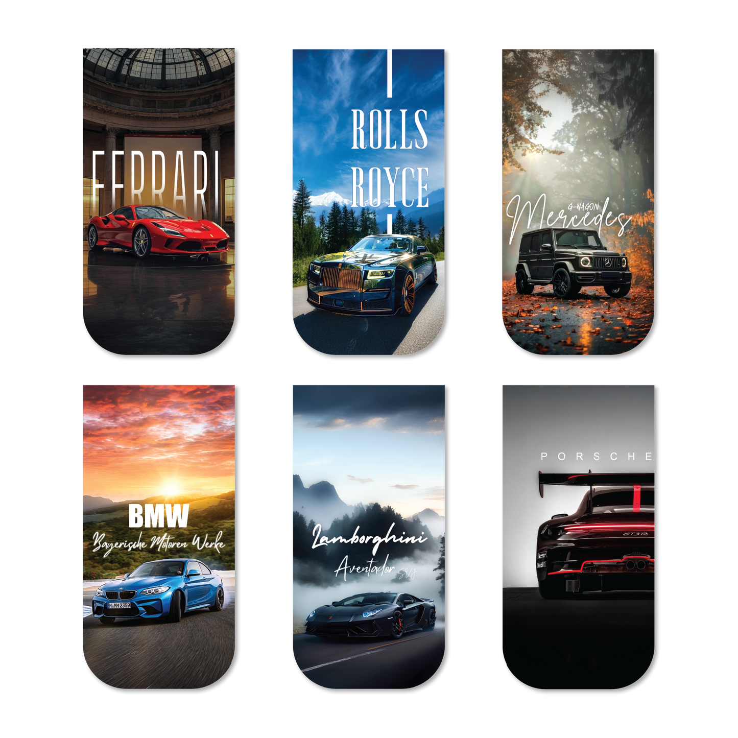 Luxury Cars Magnetic Bookmark Set of 6