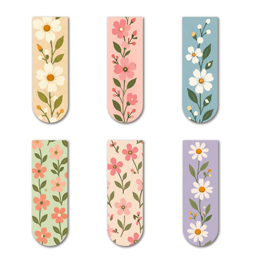 Floral Minimal Magnetic Bookmarks Set of 6 | Aesthetic Cute Bookmarks for Books & Journals