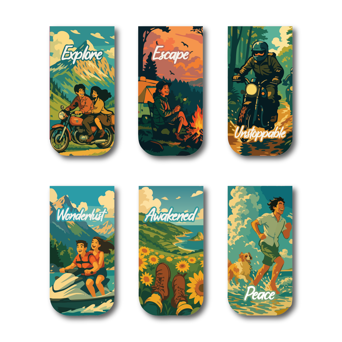 Adventure Vibes Magnetic Bookmarks – Set of 6 Explore, Escape, Wanderlust & More
