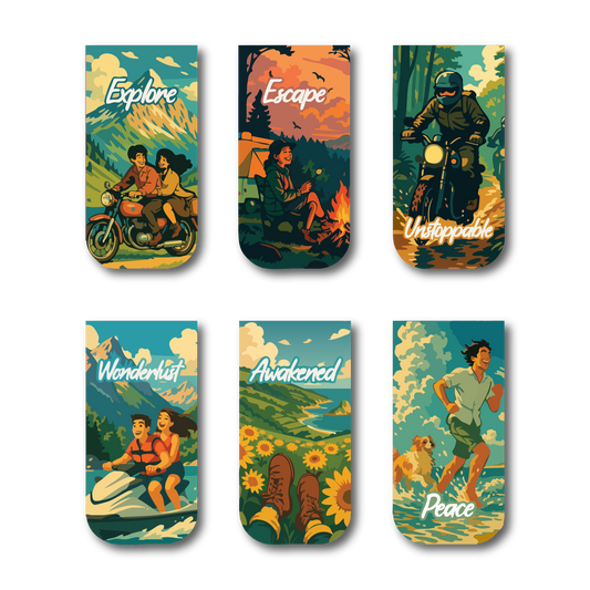 Adventure Vibes Magnetic Bookmarks β Set of 6 Explore, Escape, Wanderlust & More