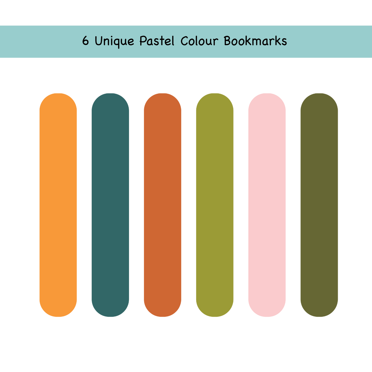 Minimal Magnetic Bookmark for Books, Solid Colours, Set of 6 (Design 1)