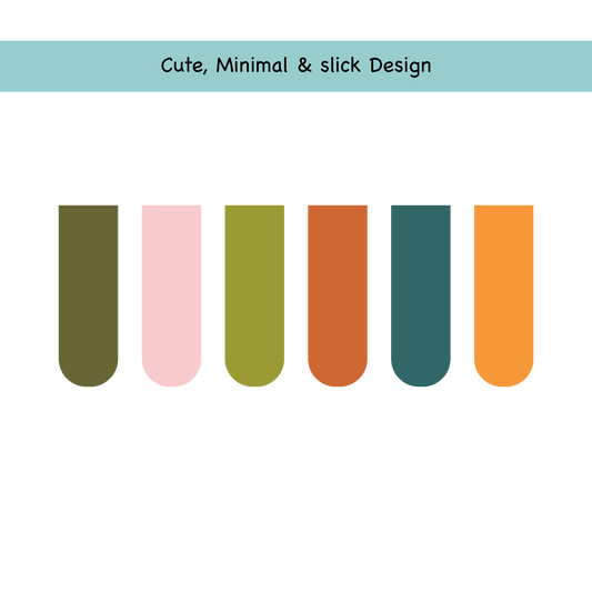 Minimal Magnetic Bookmark for Books, Solid Colours, Set of 6 (Design 1)
