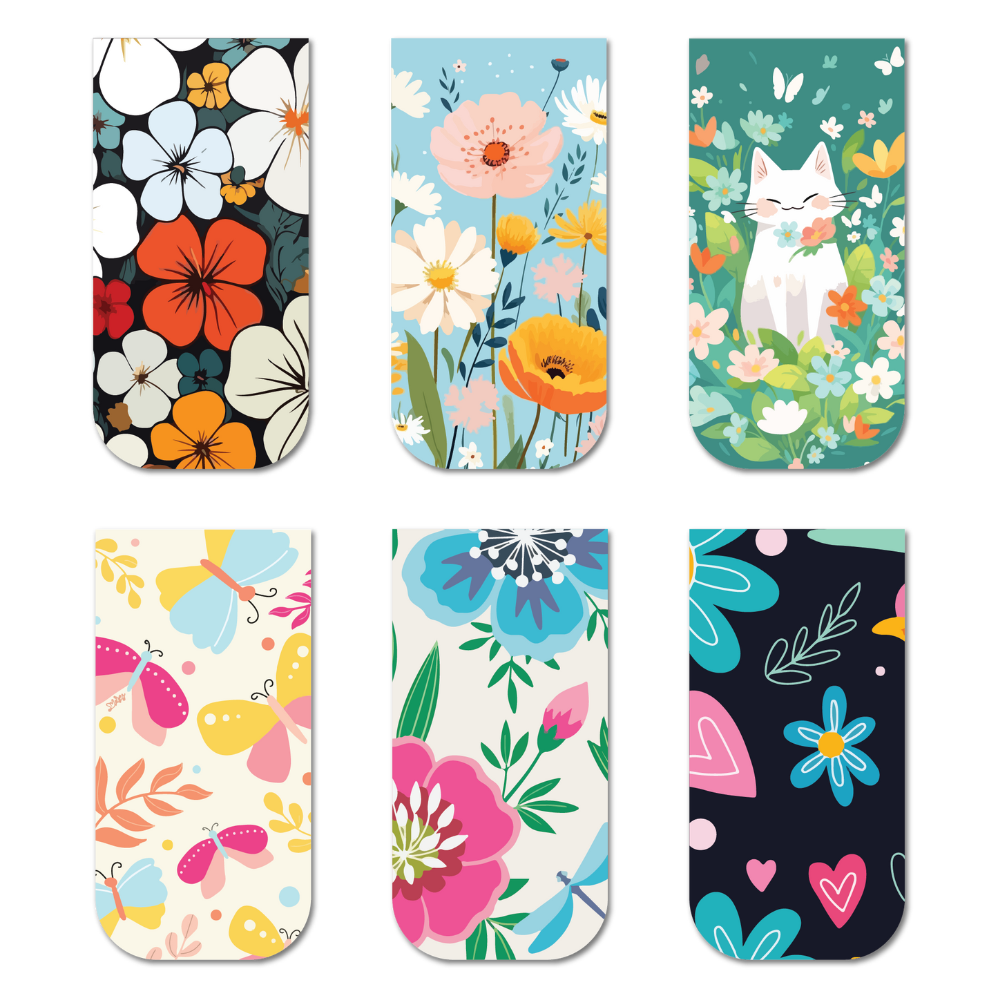 Cute Floral Magnetic Bookmarks (Set of 6)
