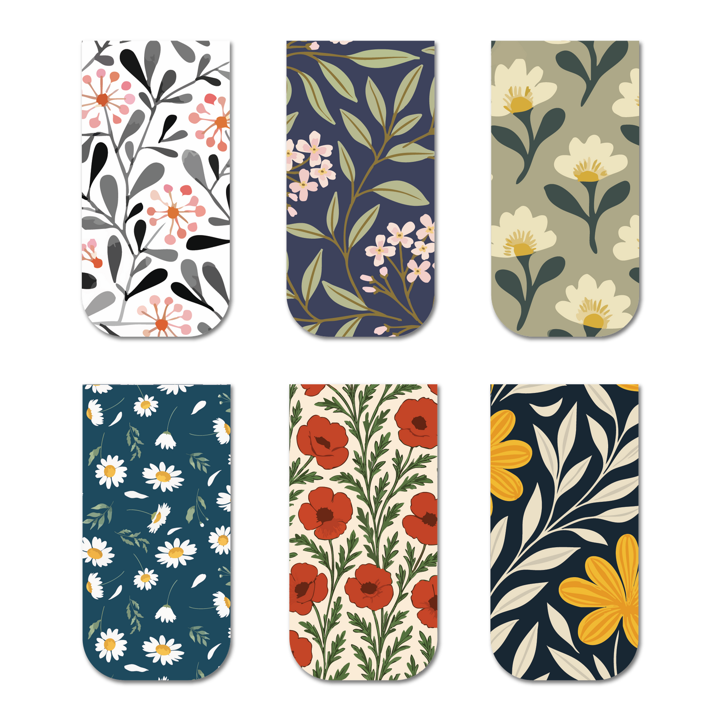 Elegant Floral Patterns - Magnetic Bookmarks (Set of 6)