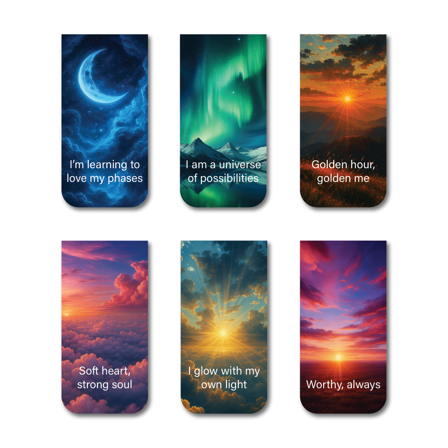 Sky Affirmations & Cute Floral Magnetic Bookmarks (Set of 12)