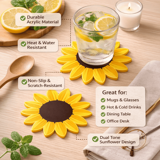 Sunflower Coasters Set of 6 | Aesthetic Table Coasters - Coaster