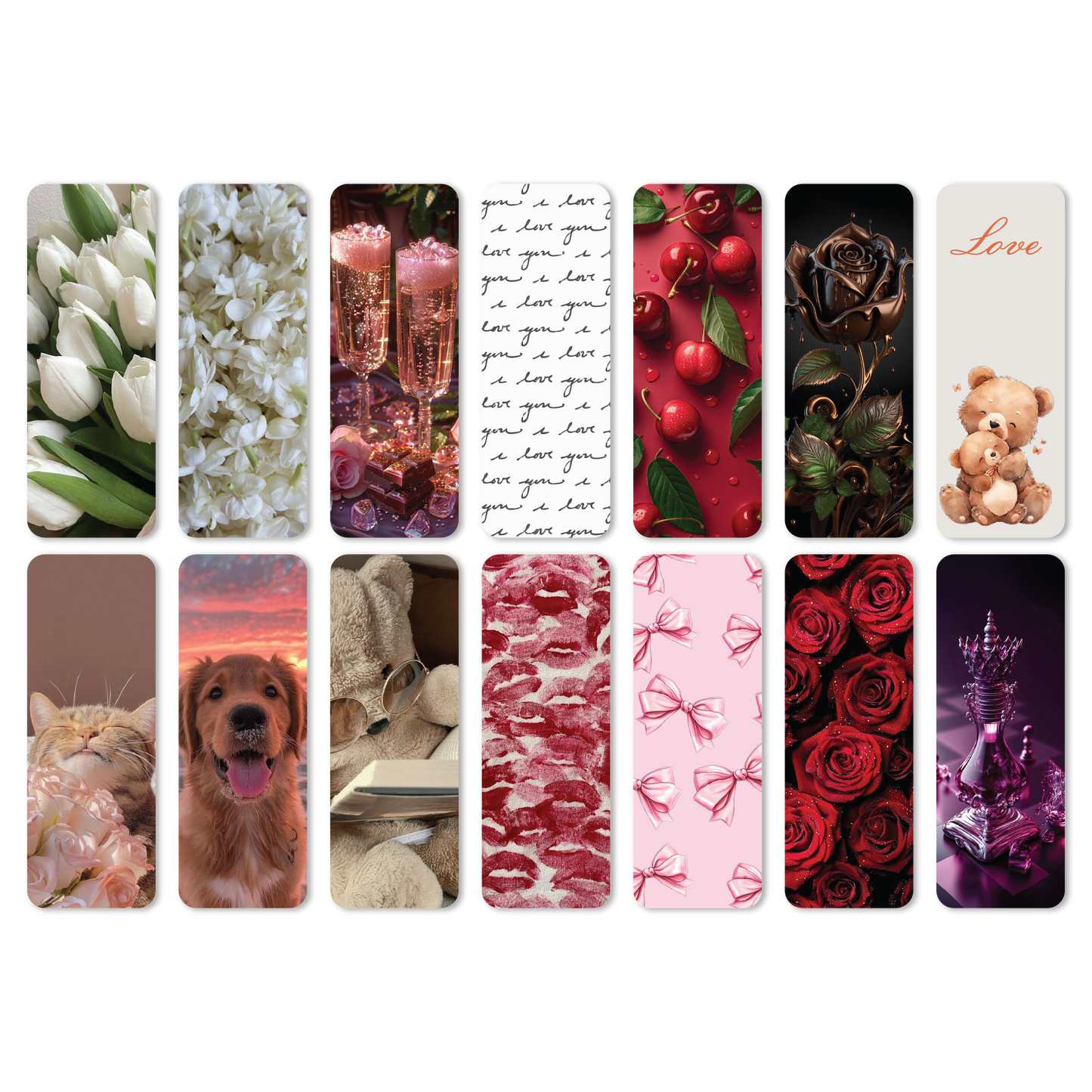 Romantic Valentine Designs Bookmarks Collection for Book Lovers - Set of 14 Paperback Bookmarks