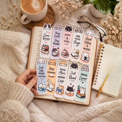Cute Cat Paperback Bookmarks – Set of 10