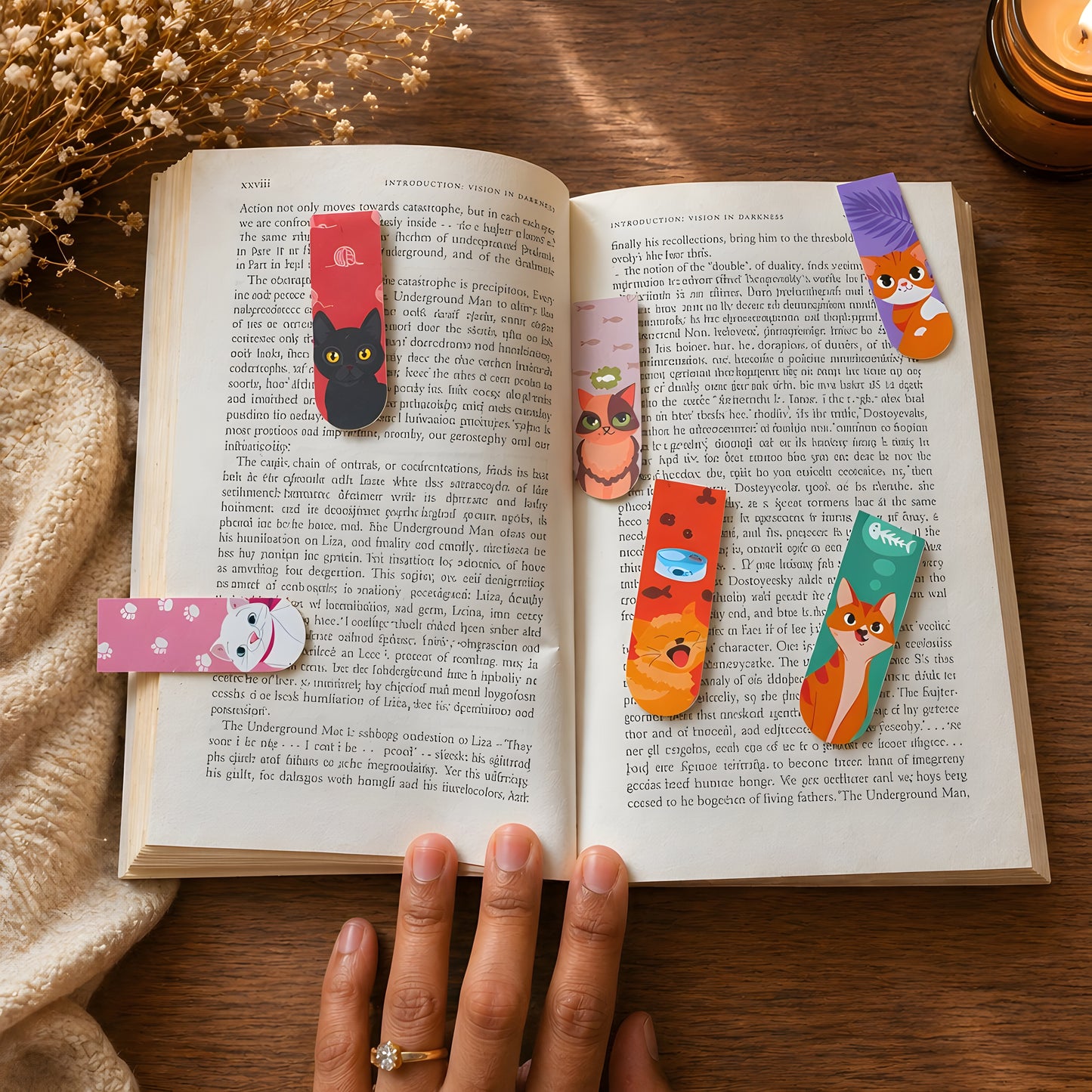 Cat Magnetic Bookmarks Set of 6 | Cute Aesthetic Bookmarks for Readers