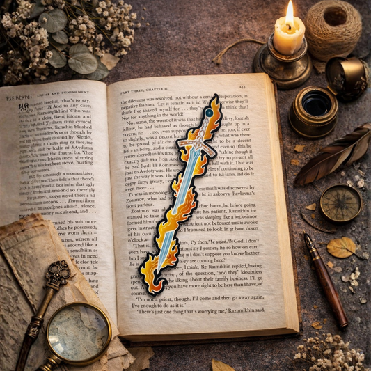 Blazing Sword Paperback Bookmark | Fire Aesthetic Fantasy Bookmark for Book Lovers