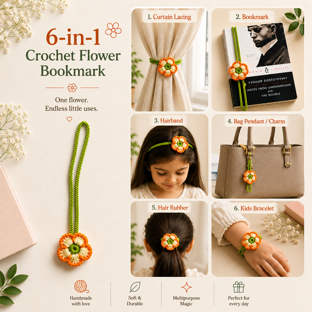 Handmade Crochet Daisy Bookmarks | Aesthetic Floral Bookmarks for Books & Reading