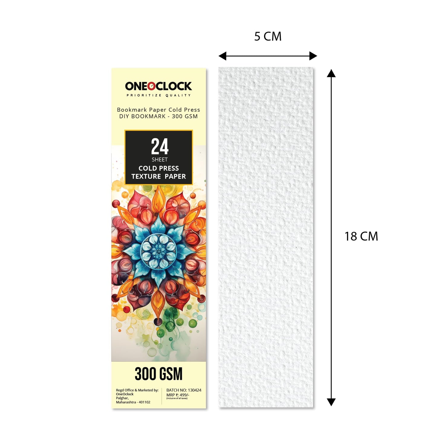 Bookmark Watercolor Paper, 300 GSM, 18 x 5 CM, Cold Press, Texture, DIY Bookmark, Acid Free, Non-Toxic (24)