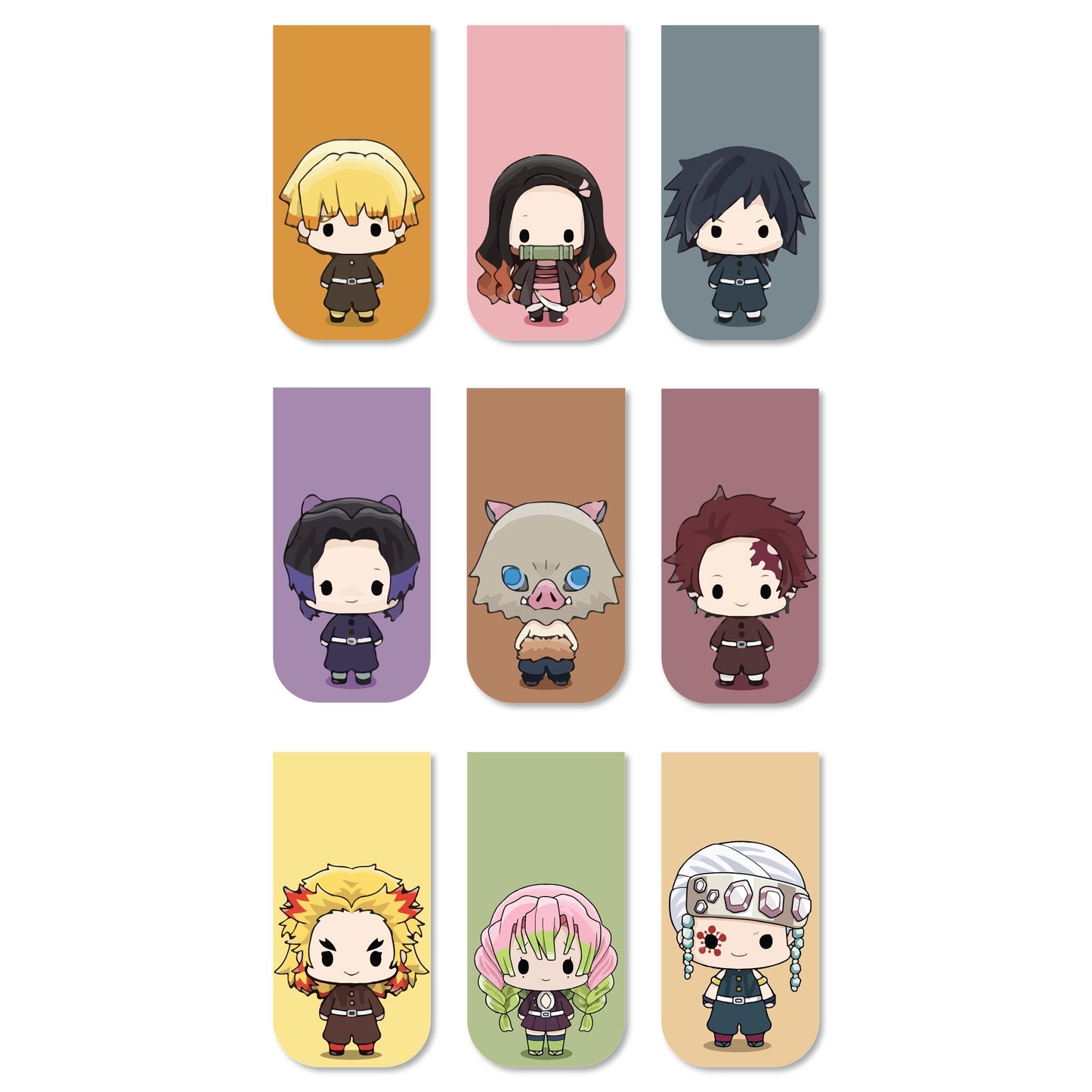 Anime Bookmarks Demon Slayer Chibi - Set of 9 Magnetic Bookmarks