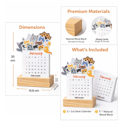 OneOclock Meow Magic Cute Desk Calendar 2026