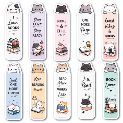 Cute Cat Paperback Bookmarks – Set of 10