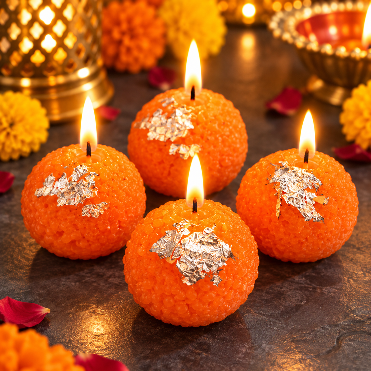 Traditional Ladoo Shape Decorative Candle Set of 4 for Diwali & Festive Decor