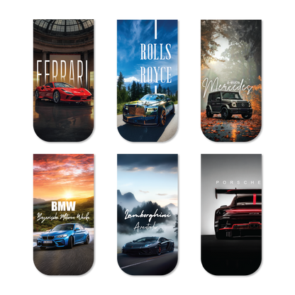 Luxury Cars Magnetic Bookmark Set of 6