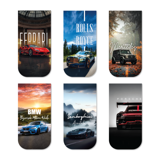 Luxury Cars Magnetic Bookmark Set of 6
