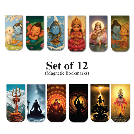 Divine Sanatani Magnetic Bookmark - Combo Set of 12 (Design 1 + 2)