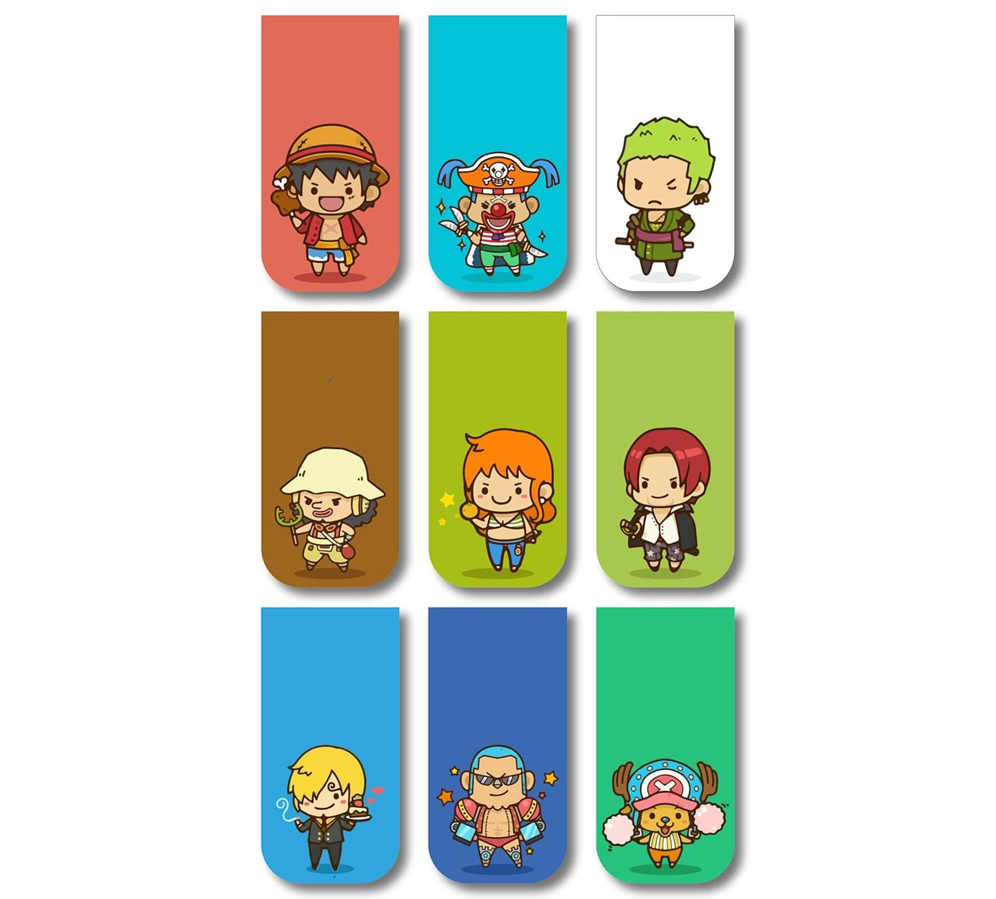 One Piece Chibi Anime Magnetic Bookmarks - Set of 9