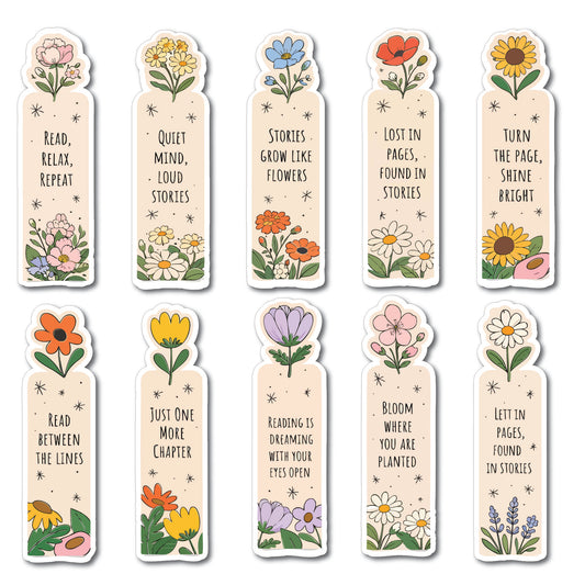 Floral Aesthetic Paperback Bookmarks Set (Set of 10)