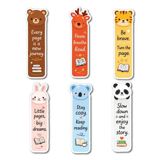 Cute Animal Paperback Bookmarks Set (Pack of 6)