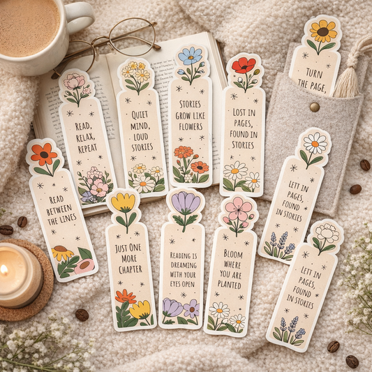 Floral Aesthetic Paperback Bookmarks Set (Set of 10)