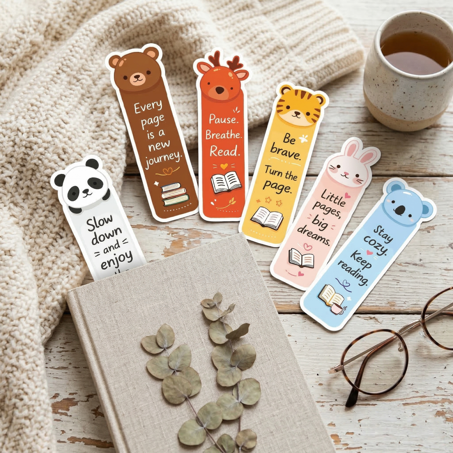 Cute Animal Paperback Bookmarks Set (Pack of 6)