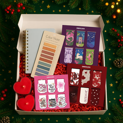 Booklover’s Deluxe Reading Gift Box | Cute Magnetic Bookmarks + A6 Notebook + Scented Candles + Index Tabs