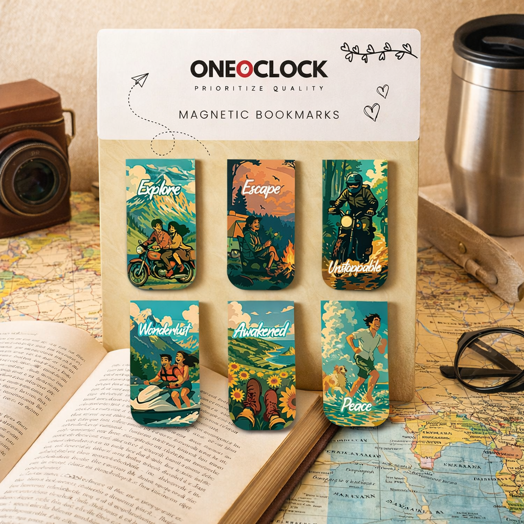 Adventure Vibes Magnetic Bookmarks – Set of 6 Explore, Escape, Wanderlust & More - Magnetic Bookmark set 6