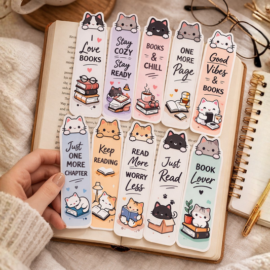 Cute Cat Paperback Bookmarks – Set of 10