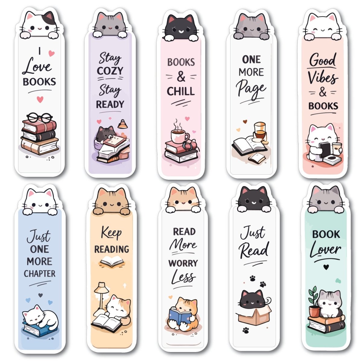 Cute Cat Paperback Bookmarks – Set of 10 - Bookmarks Set of 28