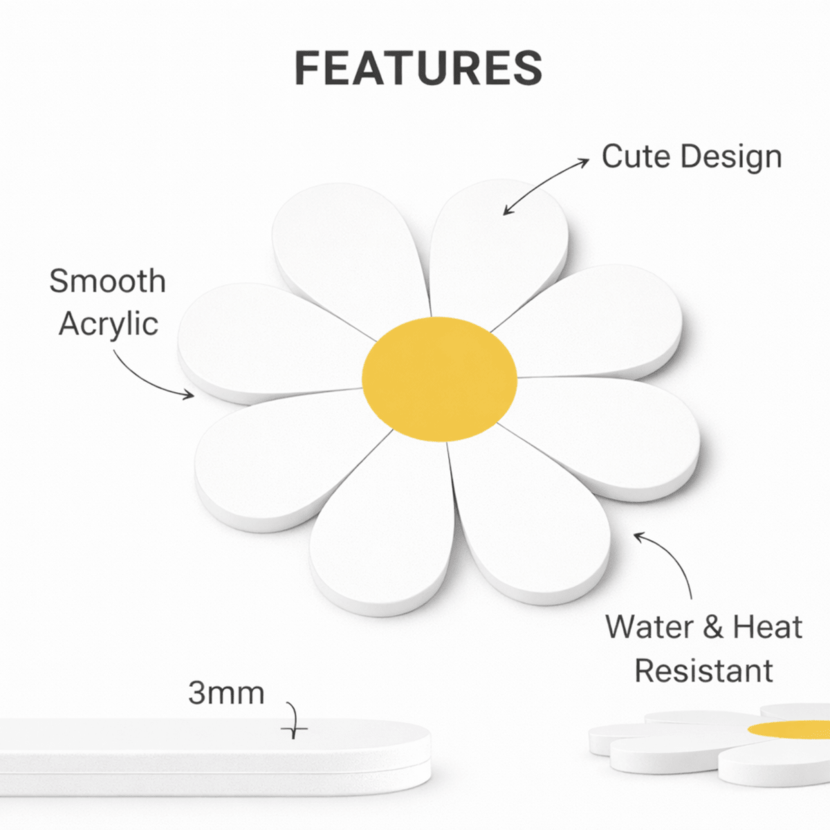 Daisy Coasters Set of 6 – Cute Aesthetic Flower Coasters - Coaster