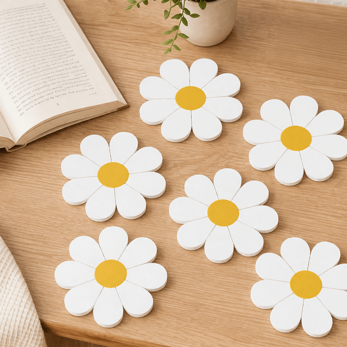 Daisy Coasters Set of 6 – Cute Aesthetic Flower Coasters - Coaster