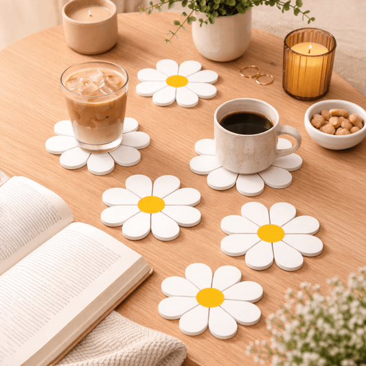 Daisy Coasters Set of 6 – Cute Aesthetic Flower Coasters - Coaster