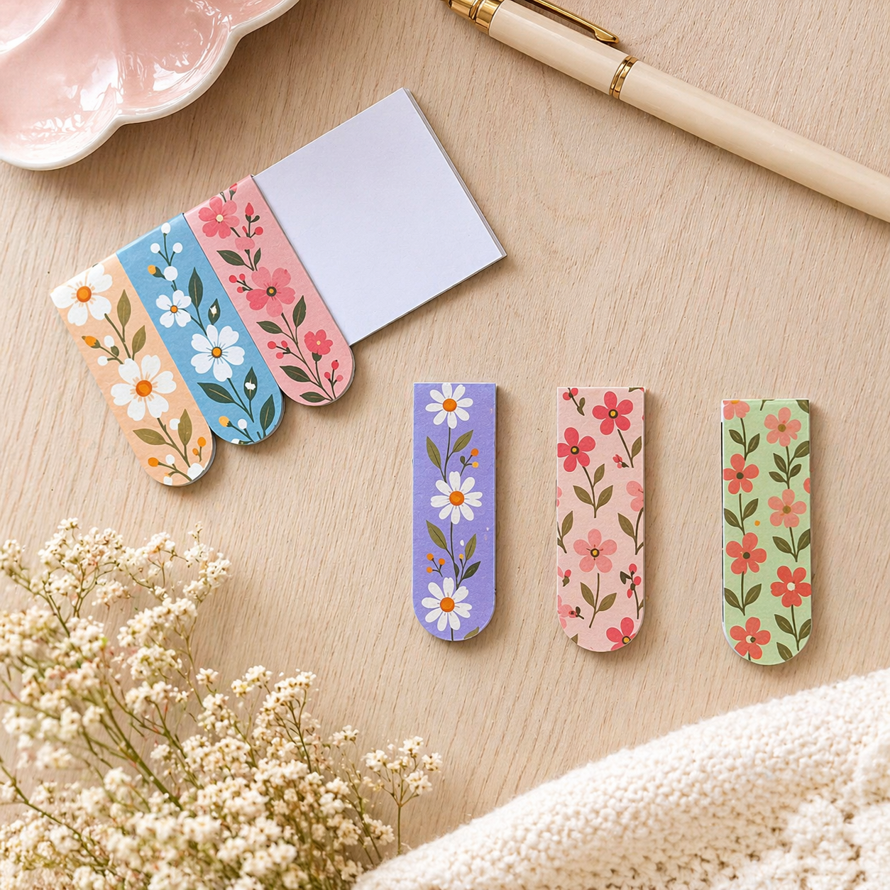 Floral Minimal Magnetic Bookmarks Set of 6 | Aesthetic Cute Bookmarks for Books & Journals