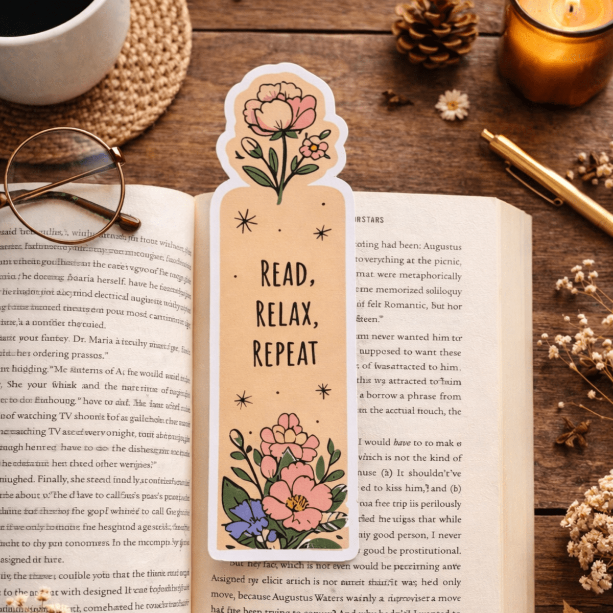 Floral Read, Relax, Repeat paperback Bookmark - Reguler Bookmark set 1