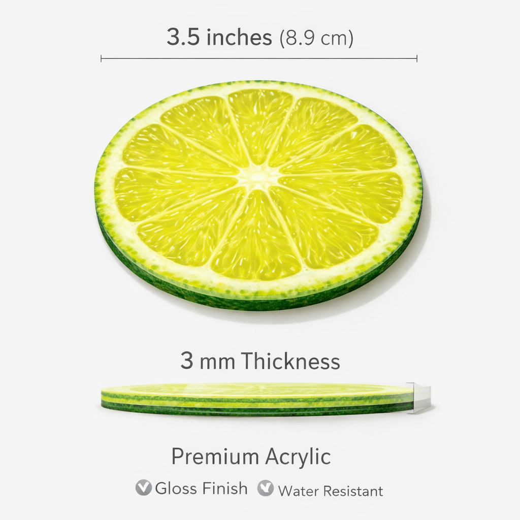 Fresh Fruit Acrylic Coasters (Set of 6) – 3.5” Premium Gloss Finish Drink Coasters - Coaster