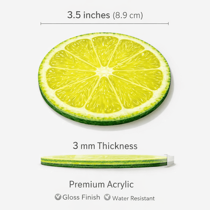 Fresh Fruit Acrylic Coasters (Set of 6) – 3.5” Premium Gloss Finish Drink Coasters - Coaster