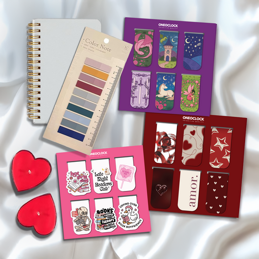 Booklover’s Deluxe Reading Gift Box | Cute Magnetic Bookmarks + A6 Notebook + Scented Candles + Index Tabs