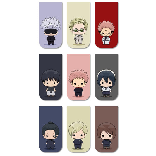 Jujutsu Kaisen Chibi Anime Bookmarks Chibi - Set of 9 Magnetic Bookmarks - Magnetic Bookmark set 9