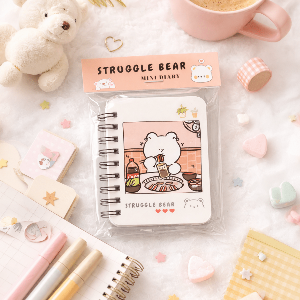 kawaii Struggle Bear Mini Diary – Cute Pocket Notebook with Spiral Binding - diary
