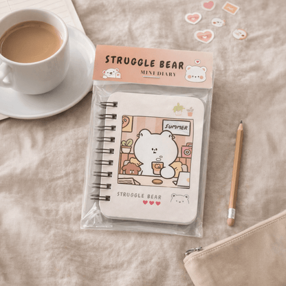 kawaii Struggle Bear Mini Diary – Cute Pocket Notebook with Spiral Binding - diary