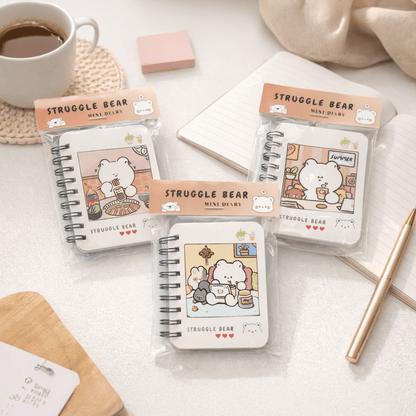 kawaii Struggle Bear Mini Diary – Cute Pocket Notebook with Spiral Binding - diary