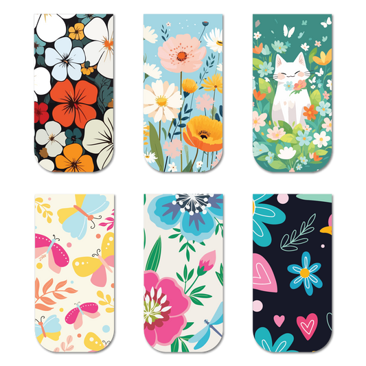 Cute Floral Magnetic Bookmarks (Set of 6)