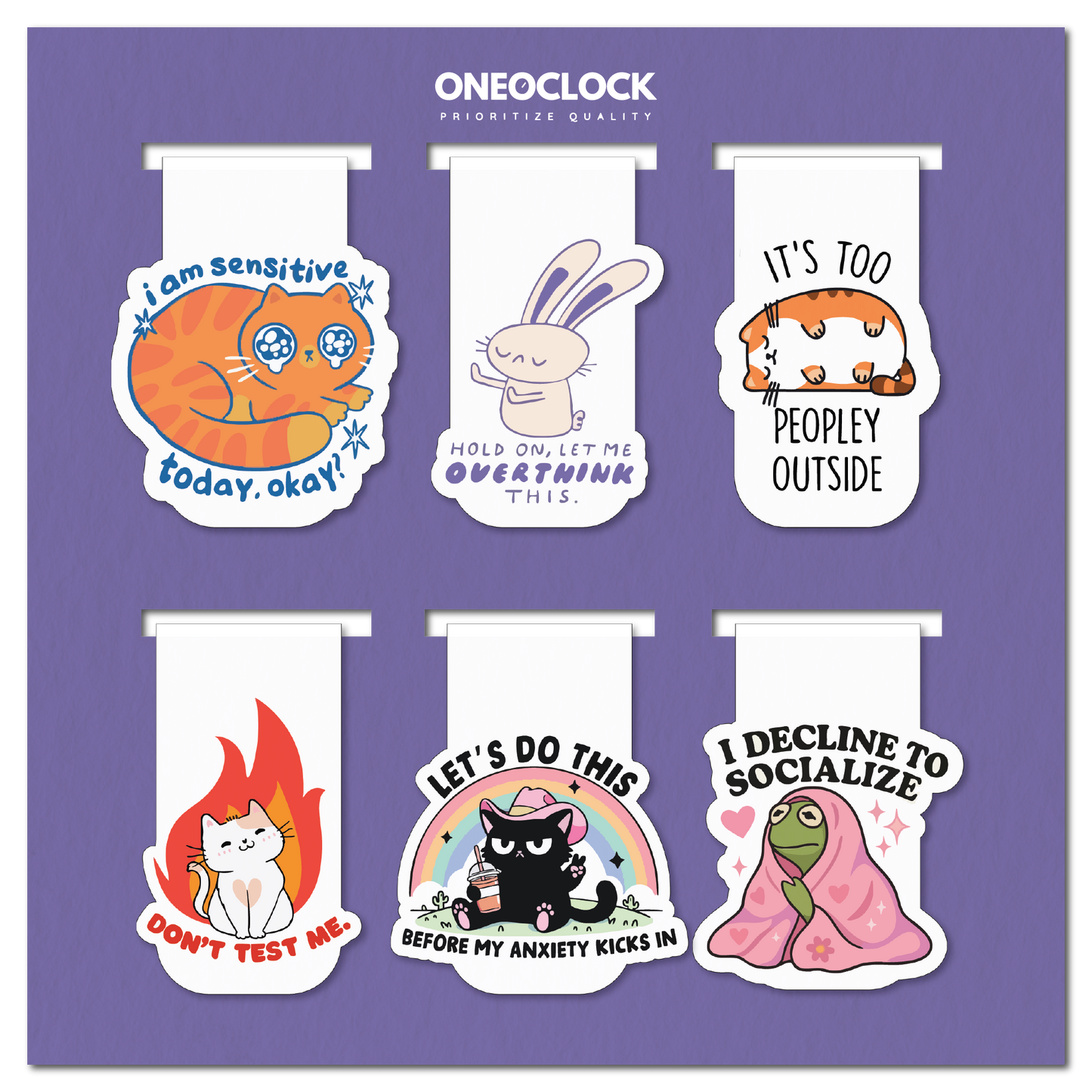 Relatable Mood Magnetic Bookmarks – Set of 6 | Cute & Funny Quotes for Book Lovers