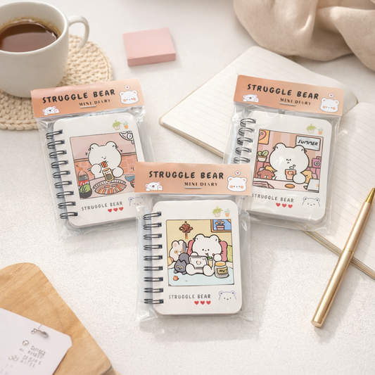 kawaii Struggle Bear Mini Diary – Cute Pocket Notebook with Spiral Binding